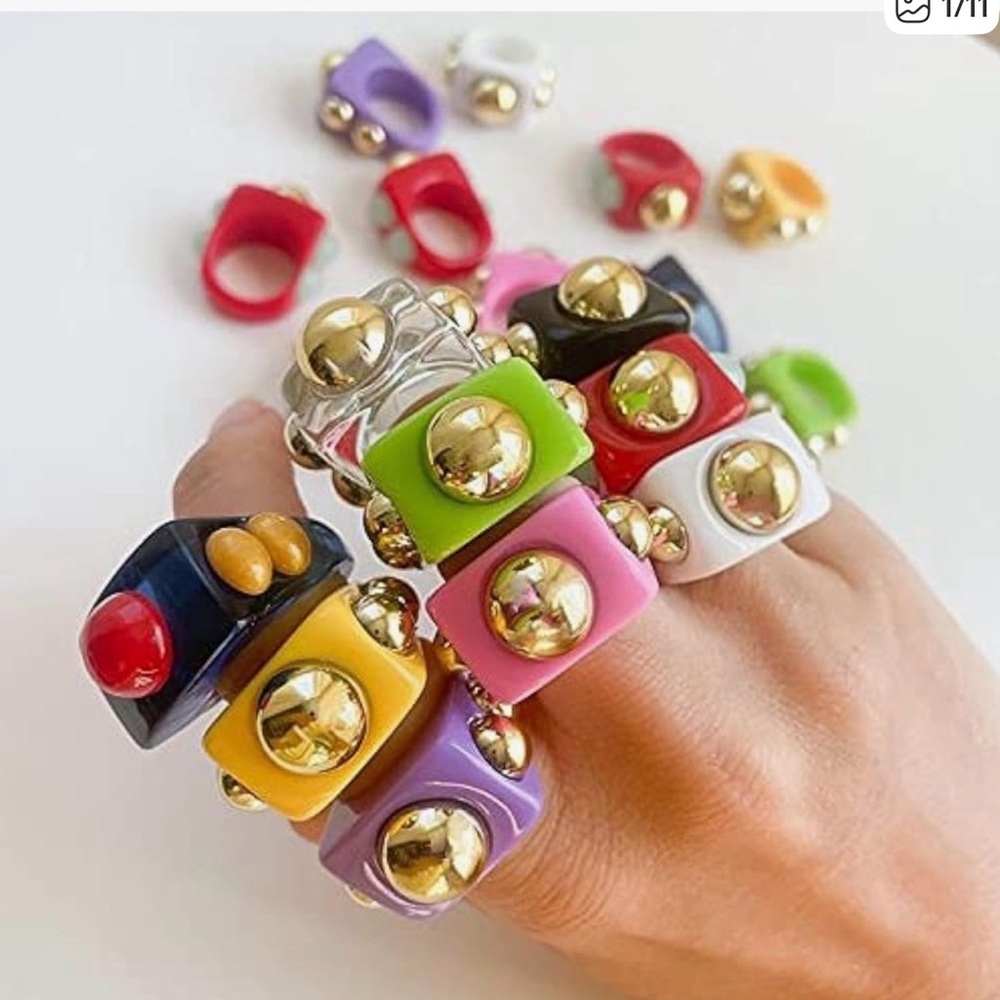 Colorful Chunky Rings with Gold Accents